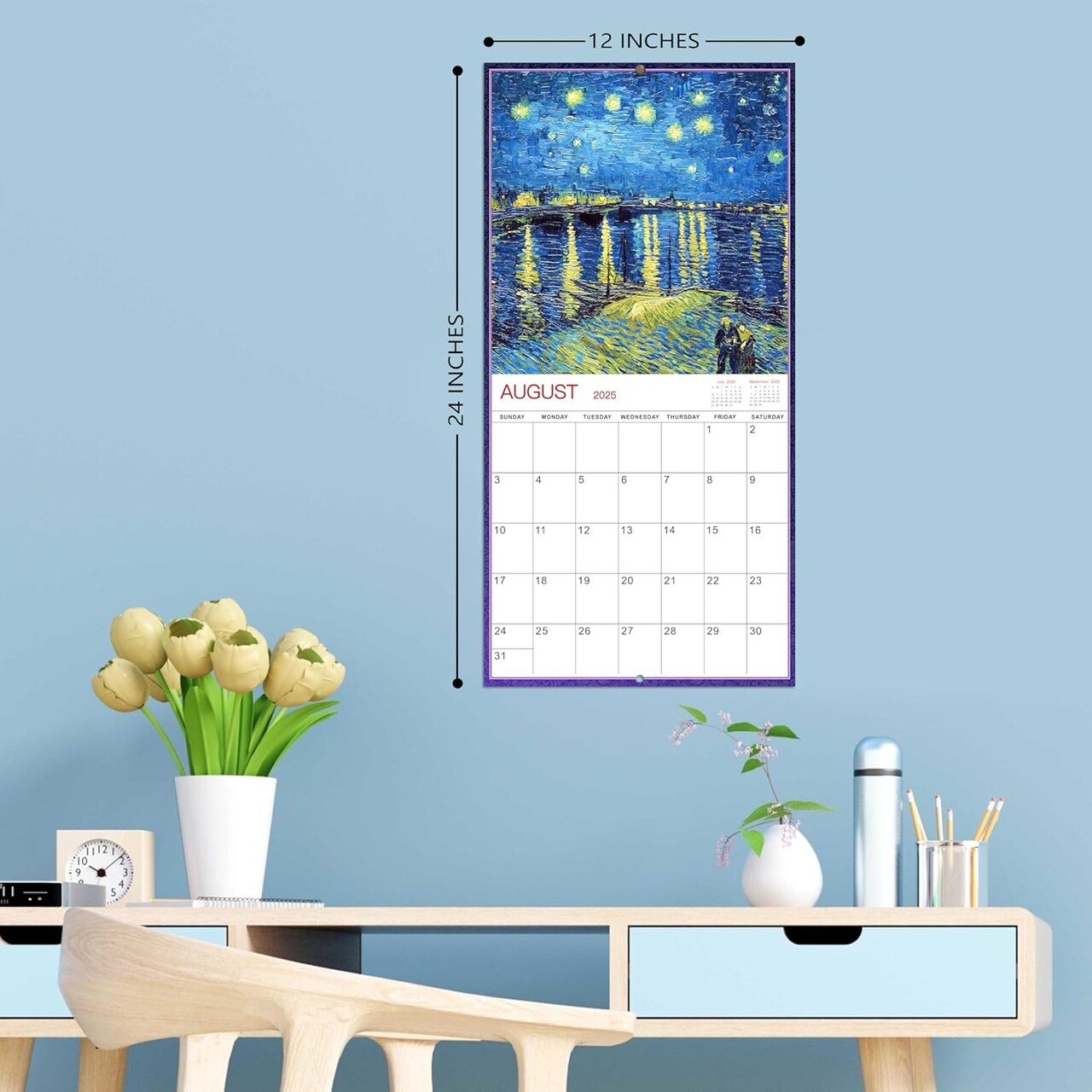 Wall Calendar 2025-2026 - Calendar 2025-2026, 18-Month Monthly Wall Calendar 2025-2026 from Jul. 2025 - Dec. 2026, 12" x 24" (Open), Unruled Blocks - Art Paintings